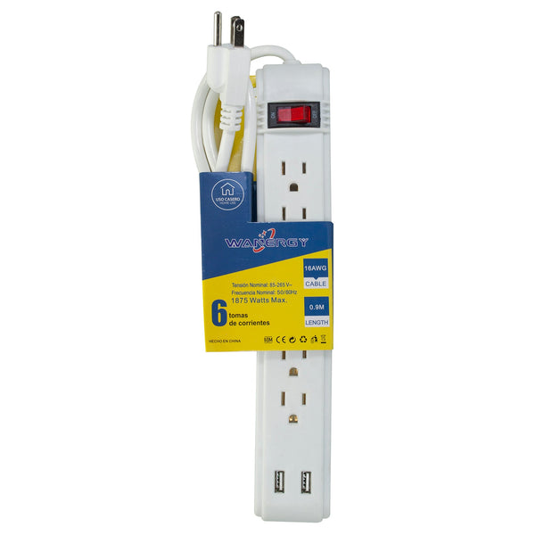 MULTICONTACTO WANERGY 6 CONTACTOS MAS 2 USB