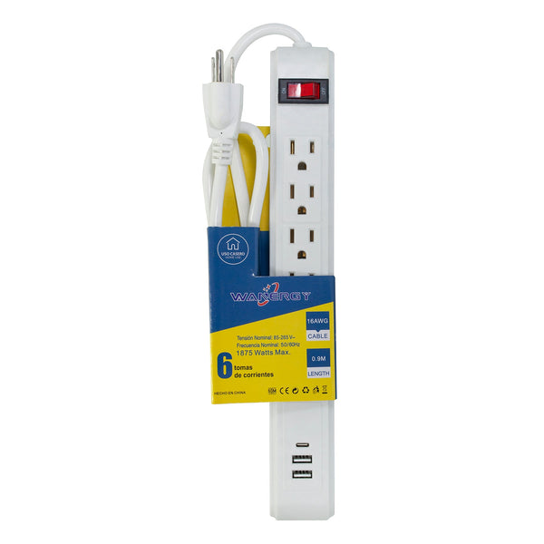 MULTICONTACTO WANERGY 6 CONTACTOS MAS 2 USB